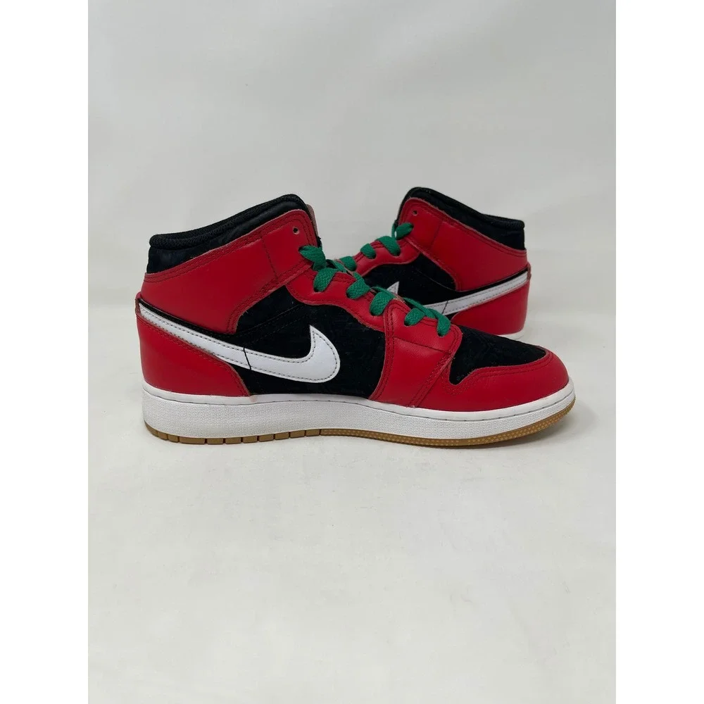 Nike Air Jordan 1 Mid SE GS Christmas Red Black Green DQ8418-006 Kids Size 6Y